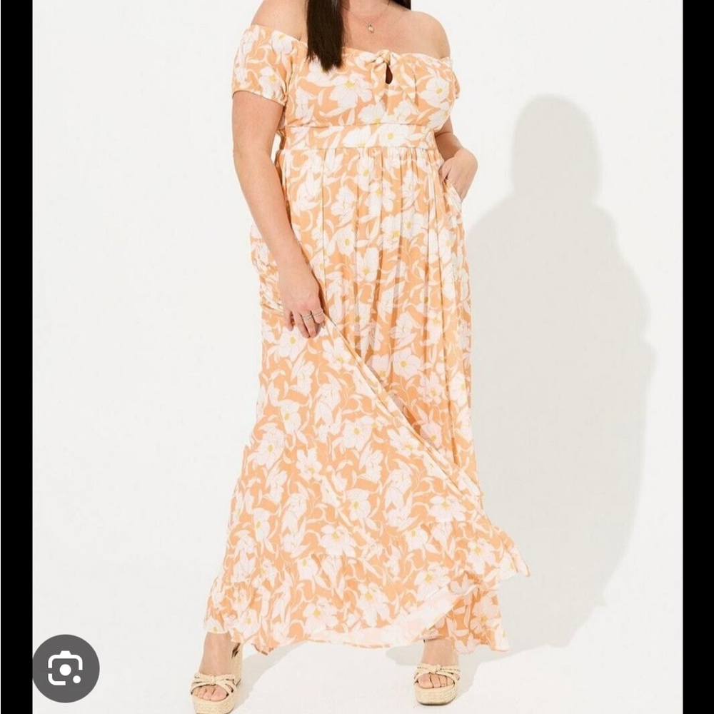 Torrid Cream and Orange Floral Maxi Dress